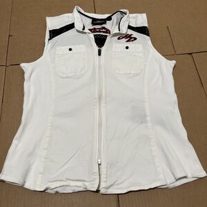 Harley Davidson Vest White Sleeveless Motorcycle Biker Y2K Embroidered Womens L